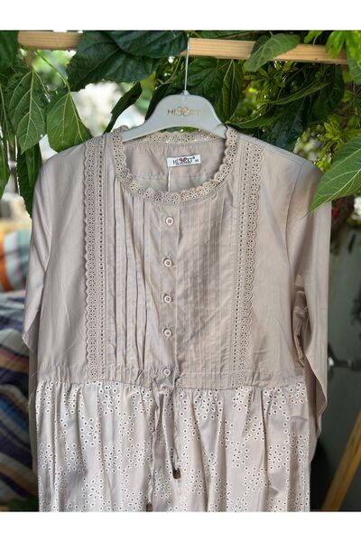 Zübeyde Sayın Дълга ленена рокля с голям размер