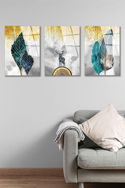 BV DEKOR ΣΕΤ 3 ΤΕΜΑΧΙΩΝ ΜΟΝΤΕΡΝΟ ΔΙΑΚΟΣΜΗΤΙΚΟ ΓΥΑΛΙΝΟ ΤΡΑΠΕΖΙ ΜΕ ΣΧΕΔΙΟ ΦΟΥΝΤ...