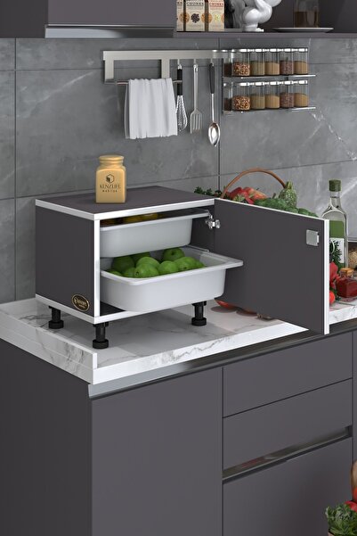 Kenzlife Sepetli Kilitli Mutfak Dolabı Ruberukilit Gri 038X45X30 Banyo Çamaşı...