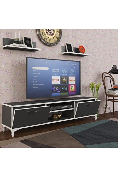 Kenzlife Televizyon Sehpası Berlin 120 Gri Tv Ünitesi Raflı