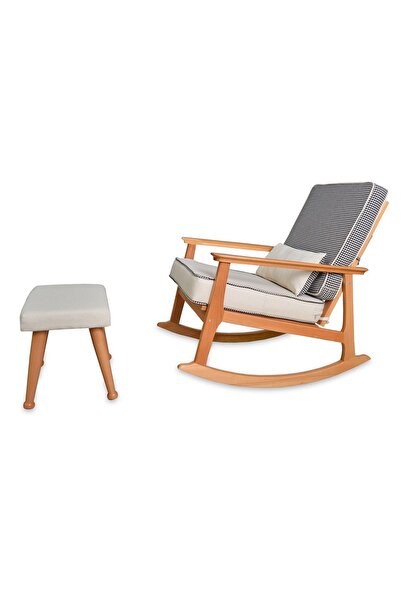 Asedia İskandinav Naturel Krem Minderli Puflu Sallanan Sandalye Dinlenme Kolt...