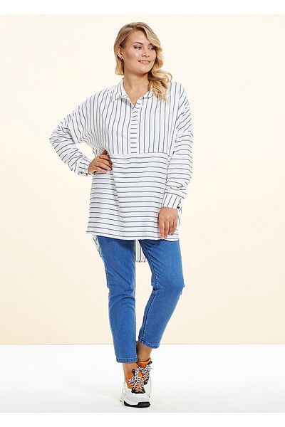 EVEN plus size Plus Size White Navy Blue Striped Viscose Tunic