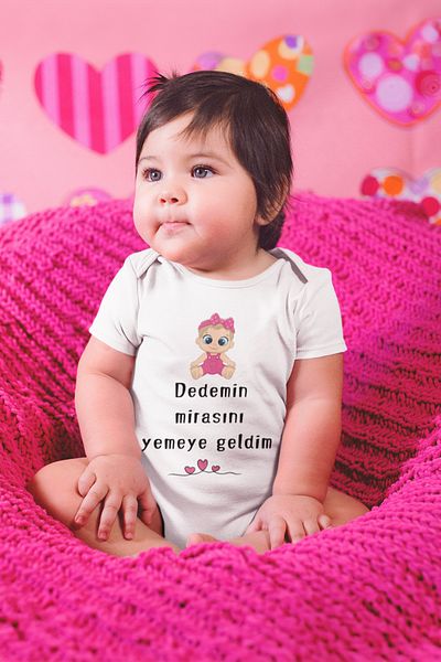 ADABEBEK Printed Snap-On Bodysuit for Baby Girl - I'm Here to Eat Written, Heritage 20508