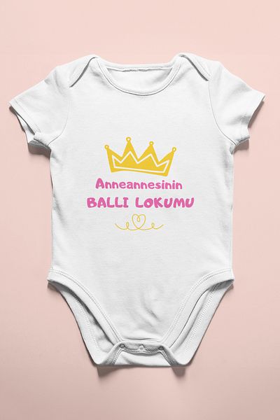 ADABEBEK Baby Bodysuit Snap Fastener Badi Grandma's Honey Delight Written Baby Girl Printed Snap Fastener Bodysuit 15648