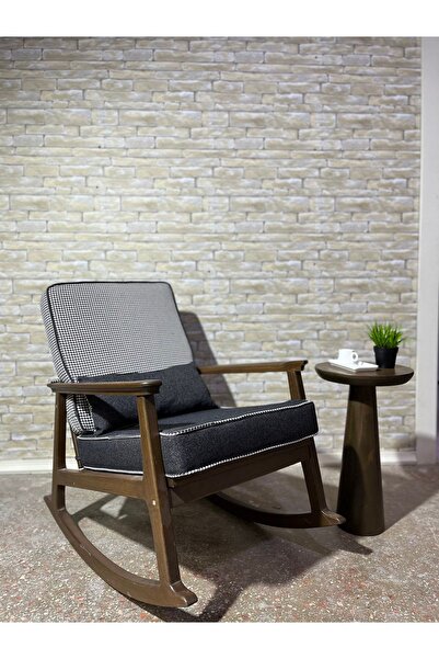 Asedia İskandinav Ceviz Antrasit Minderli Puflu Sallanan Sandalye Dinlenme Ko...