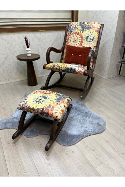 Asedia Rustik Ceviz Çiçekli Sallanan Sandalye Dinlenme Emzirme Baba Tv Okuma ...