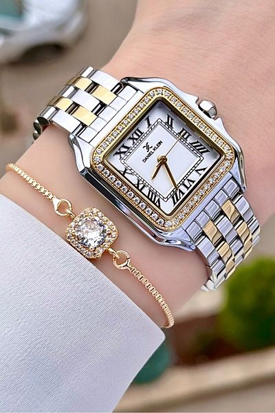 Daniel Klein Women's Wrist Watch and Bracelet with Gold Silver Color Adjustable Band Dkgnct1028