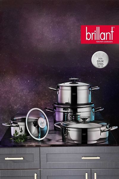 Brillant Asellas 8 Piece Inox Handle Steel Pot Set