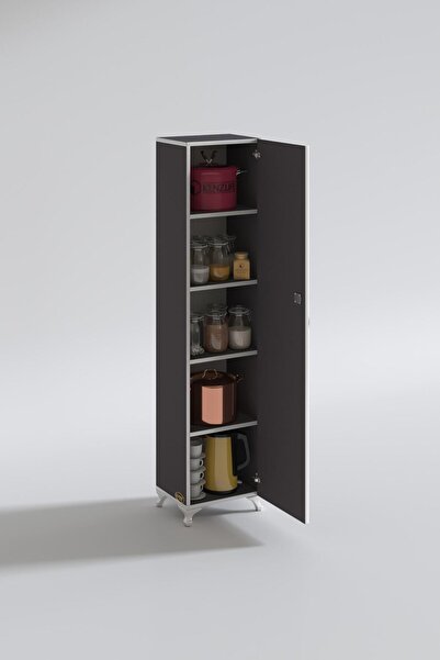 Kenzlife Mutfak Dolabı Zehra 168*030*032 Gri Kilitli Ayaklı Banyo Evrak Ofis Kitaplık Ayakkabılık Kiler