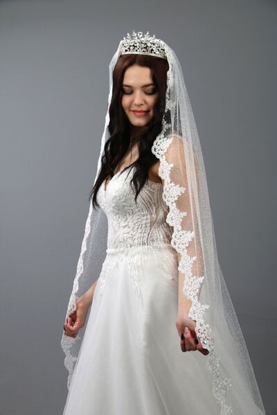 paris in paris حجاب فستان زفاف طويل تول لامع دانتيل فرنسي حجاب طول 230 سم مع ...