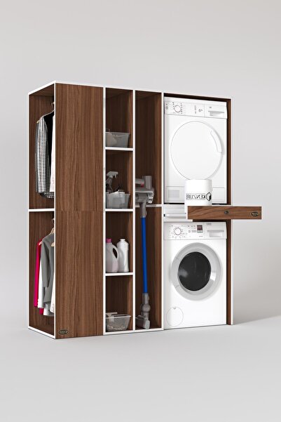 Kenzlife Çamaşır-Kurutma Makinesi Dolabı Ve Giysi Dolabı Çekmeceli Attar Sol Cvz 187*160*60 Banyo