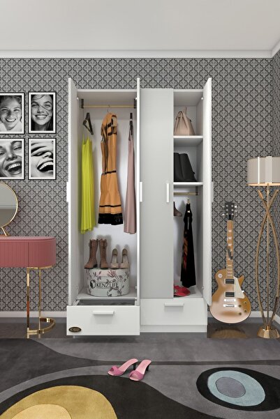 Kenzlife Gardırop 4 Kapılı 2 Çekmeceli Biberiye 182*100*42 Byz Kapaklı Gardolap Dolap Ofis