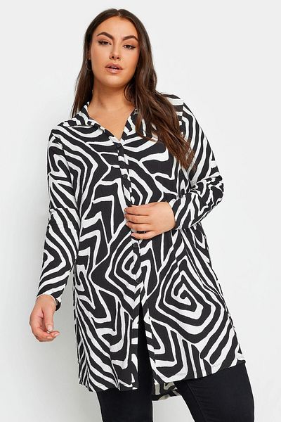 Stil Diva Cămașă de mărime mare cu model abstract cu croială lungă - 302995