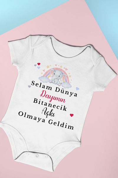 ADABEBEK Printed Snap-On Bodysuit for Baby Girl with Love Lettering - Zıbın Uncle's Bitanecik 20411