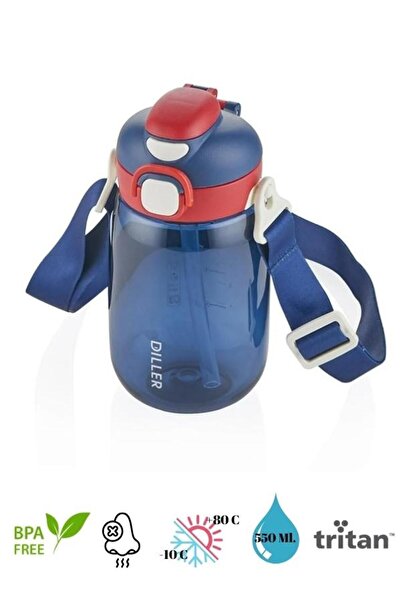 DILLER 550 ML Tek Kapak Çift Kullanım Pipetli/Pipetsiz Askılı Tritan Su Matarası-FFDILLERD70-550