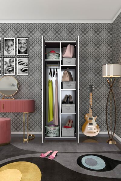 Kenzlife Gardırop 2 Kapılı Kapaklı Leylak Gri 173*60*42 Gardolap Dolap Ofis