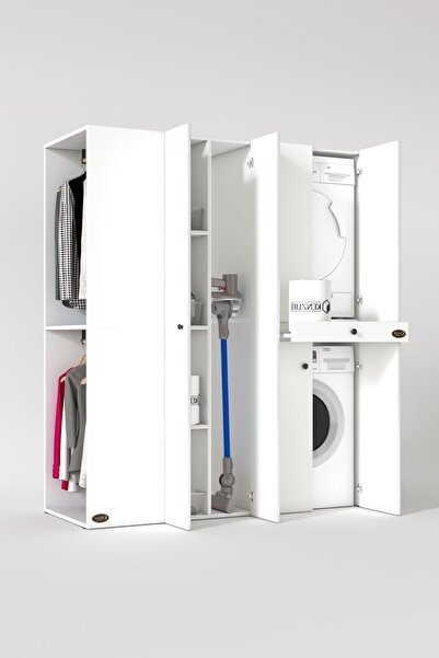 Kenzlife Çamaşır-Kurutma Makinesi Dolabı Ve Giysi Dolabı Çekmeceli Eşari Sol Byz 187*160*60 Banyo