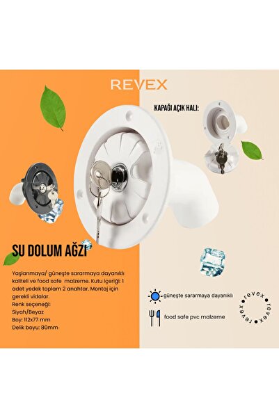REVEX Karavan Su Dolum Kapağı Kilitli Contalı Beyaz