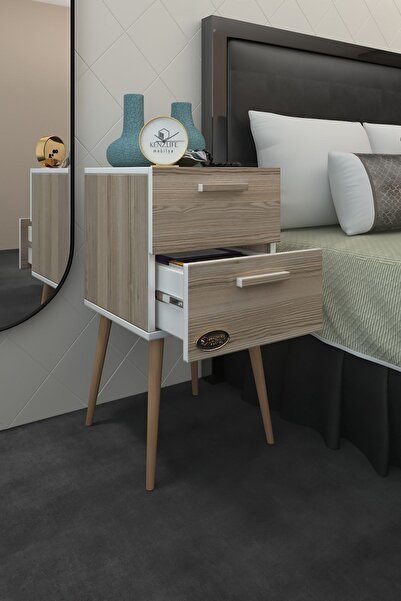 Kenzlife Komodin Donatur Crd 74*39*39 Çift Çekmeceli Ahşap Ayaklı Komidin