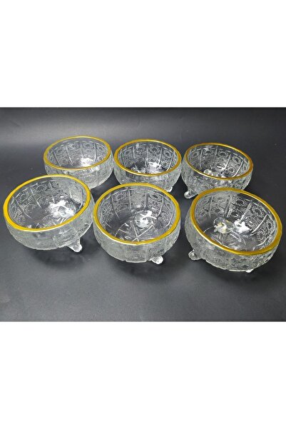 DİBA AVM Standing Luxury Gilded Glass Bowl Snack Bowl Breakfast Presentation Turkish Delight Bowl Sugar Bowl Set of 6 Boxed