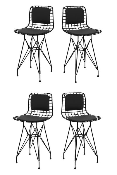 Kenzlife Knsz Ufak Boy Tel Bar Sandalyesi 4 Lü Uslu Syhsyh Sırt Minderli 55 C...