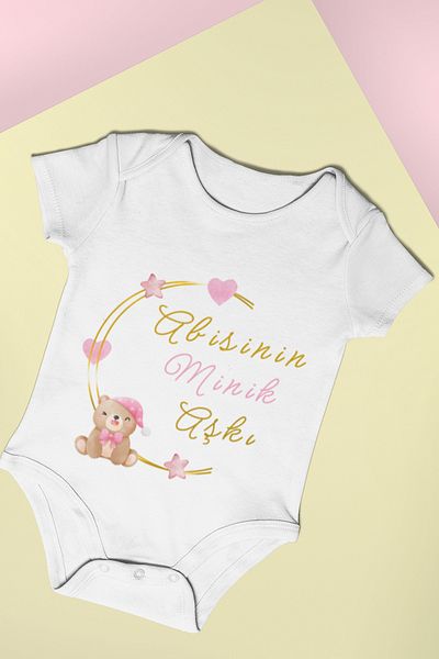 ADABEBEK Printed Snap-On Bodysuit with Little Love for Baby Girl - 20398