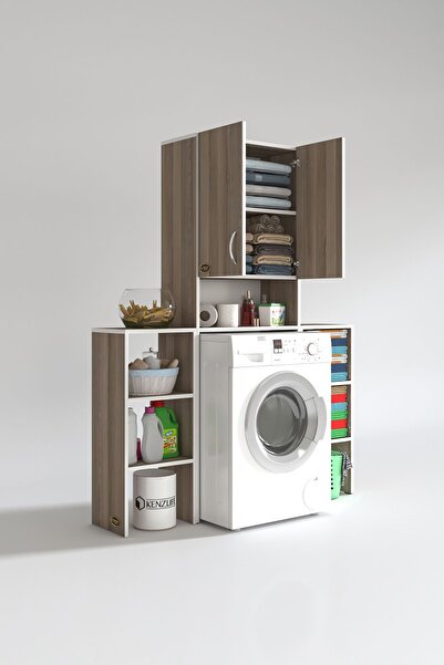 Kenzlife Çamaşır Makinesi Dolabı Sinemmaks Crd 180*096*30 Banyo Kapaklı Arkalıklı Raflı