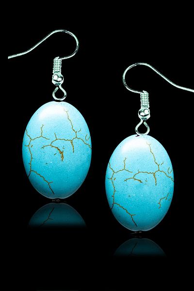Tesbih Atölyesi Oval Model Earrings with Real Turquoise Stones - Certified (Turquoise Stone)