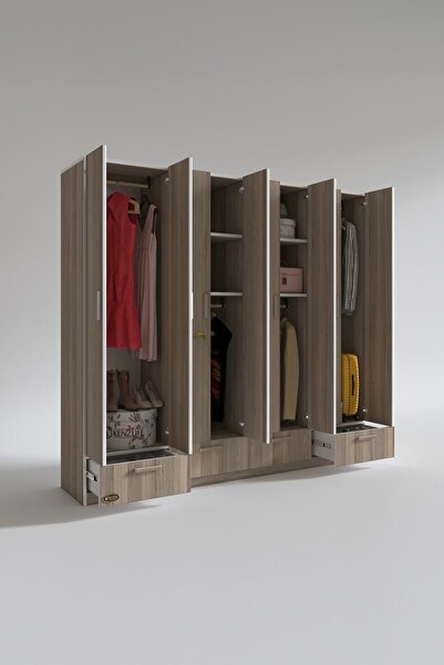 Kenzlife Gardırop 8 Kapılı 4 Çekmeceli Zambak 182*200*42 Crd Kapaklı Gardolap Dolap