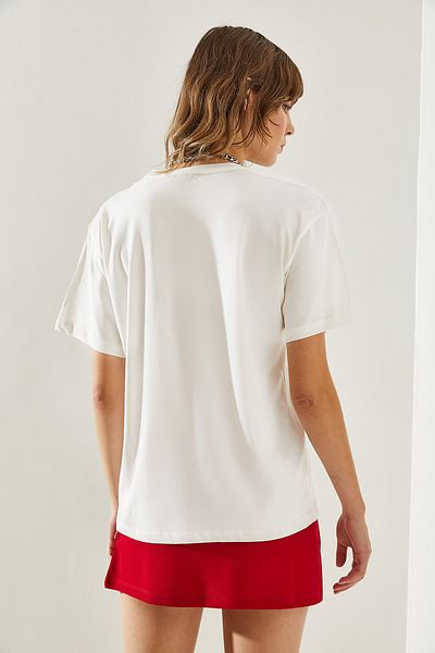 Bianco Lucci Written Women's Combed Cotton T-Shirt -60251316