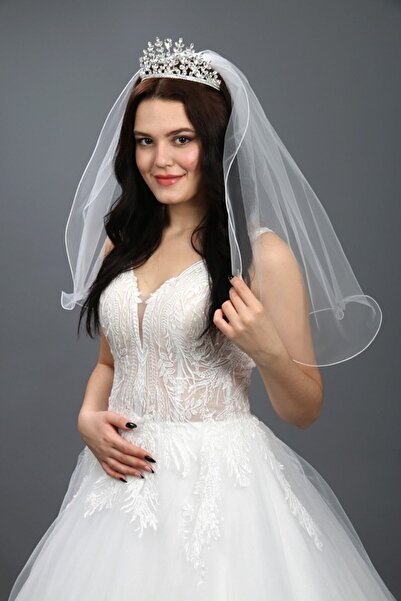 paris in paris حجاب الزفاف - حجاب فستان الزفاف طبقة واحدة طول 55 سم أبيض الأو...