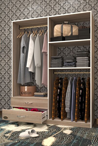 Kenzlife Giysi Dolabı Şemsettin 175*120*40 Crd Gardırop 2 Çekmeceli