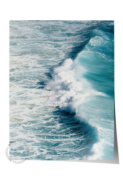 Postifull Çerçevesiz Poster, Yaz Temalı Tablo NO:70, Dalgalar Fotoğrafı, Mavi...