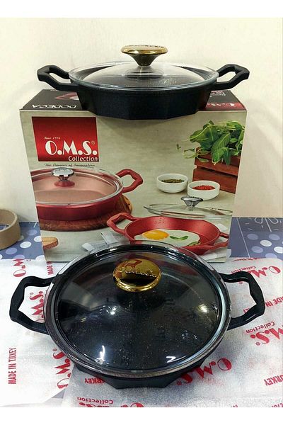OMS 3726 Dodeca Black Bio Granite Pan Set - 18-22cm with Double Lids