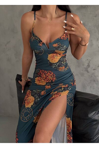 ZF BUTİK Rochie detaliată cu bretele subțiri cu model