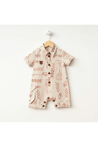 Baby Fou Brown Ethnic Patterned Overalls