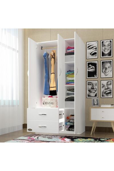 Kenzlife Gardırop 3 Kapılı 2 Çekmeceli Fesleğen 180*120*52 Byz Xlarge Kapaklı Gardolap Dolap Ofis Kapaklı