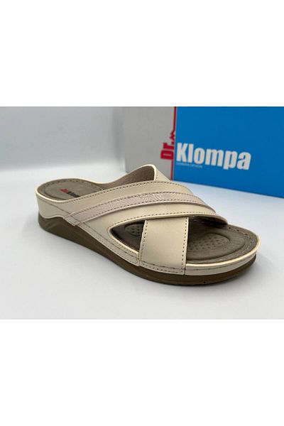 DR KLOMPA Γυναικείες Άνετες Μπεζ Παντόφλες Ορθοπεδική Σόλα