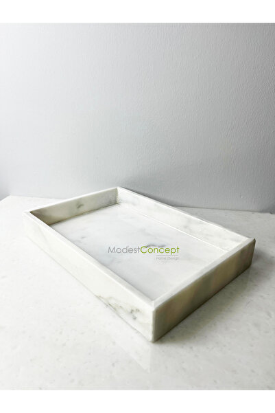Modestmar Doğal Beyaz Mermer Düzenleyici Kutu, Dekoratif Tabak 20x30cm