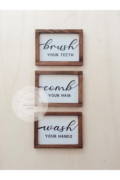 HAYALHANE AHŞAP Banyo Tablosu Wash Your Hands Brush Your Teeth Comb Your Hair...