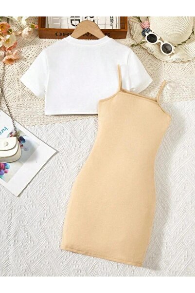 Machetta Ναι εμπριμέ παιδικό φόρεμα και μπλουζάκι Crop - Συνδυασμός 2 τεμαχίων