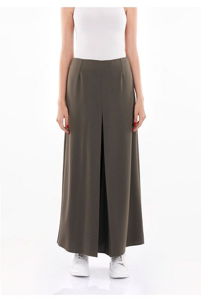 G-Line High Waist Khaki Wide Palazzo Trousers - A-Line Full Length