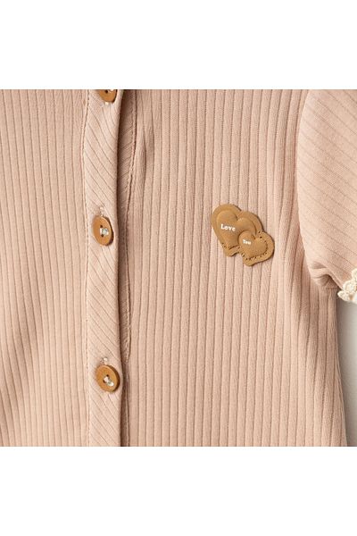 Baby Fou Salmon Colored Reported Girl's Combed Cotton Jumpsuit