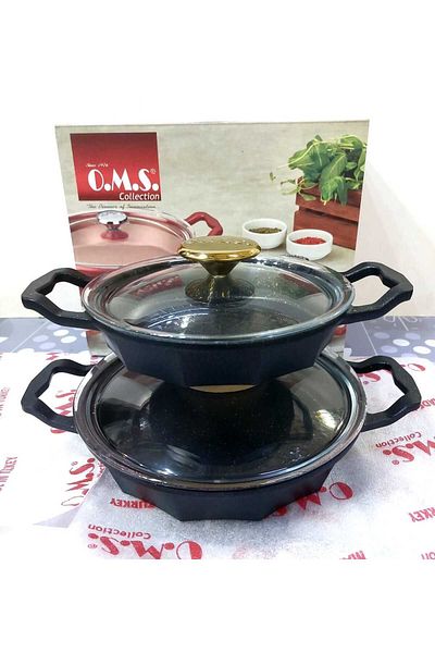 OMS 3726 Dodeca Black Bio Granite Pan Set - 18-22cm with Double Lids