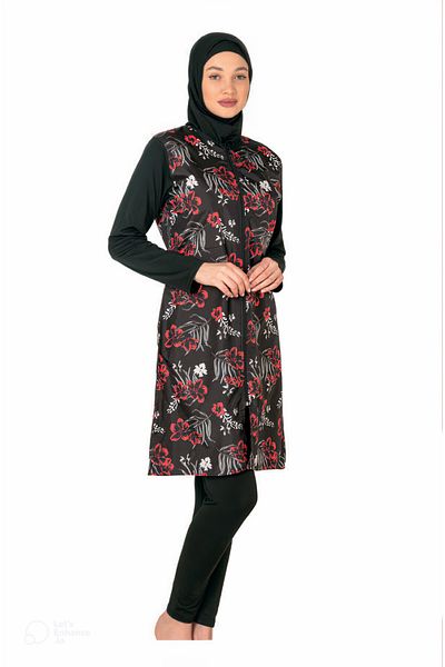 Fantasy 3435 Parachute-Lycra Long Sleeve Zip-Up Fabric Patterned Hijab Swimsuit