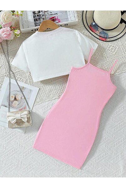 Machetta Çocuk Yes Baskılı Elbise & Crop T-shirt 2'li Kombin