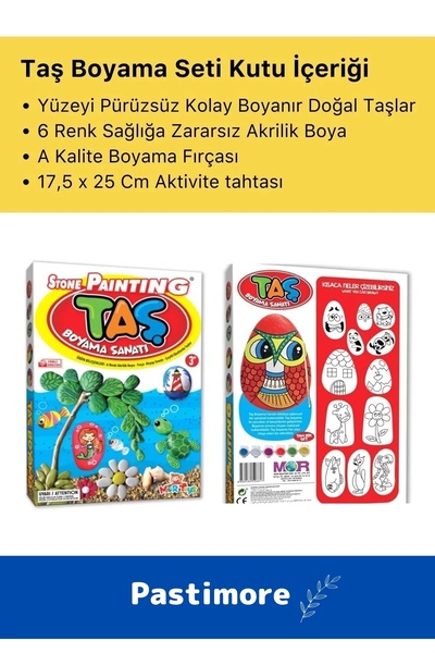 Pastimore 3 Yaş Üstü Çocuklar Için Zeka Geliştirici 6 Renk Akrilik Boyalı Fırçalı Taş Boyama Aktivite Seti