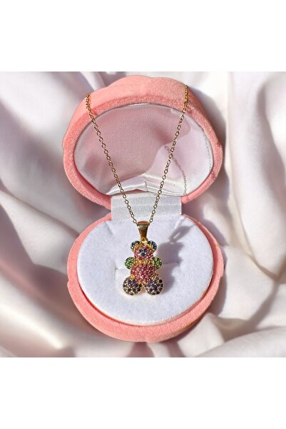 Elifsu Jewelry Çelik Gökkuşağı Taşlı Ayıcık Kolye