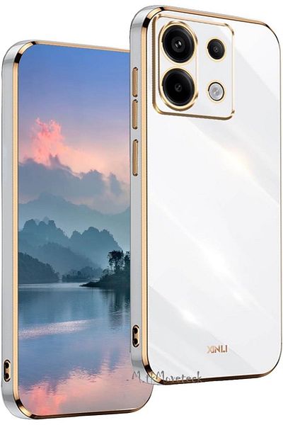 m.tk moveteck غلاف هاتف Xiaomi Redmi Note 13 Pro 4G مصنوع من السيليكون الناعم مع حماية للكاميرا وحافة ذهبية لامعة وتفاصيل ذهبية