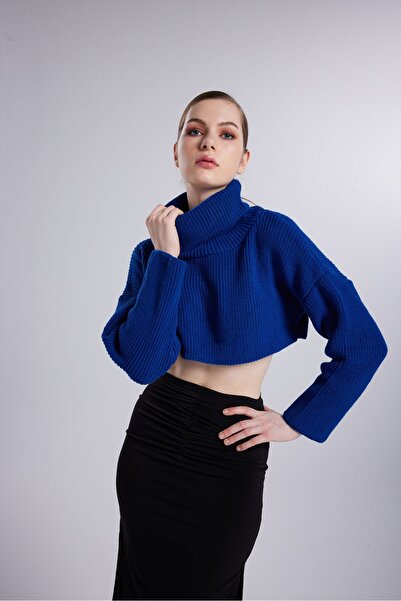HOLLY LOLLY Women's Turtleneck Long Sleeve Lirola Sweater Navy Blue